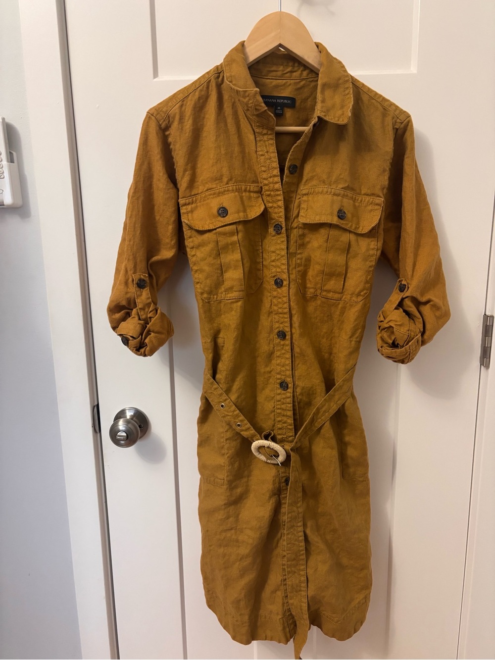 Banana Republic Mustard Linen Utility Midi Dress size M